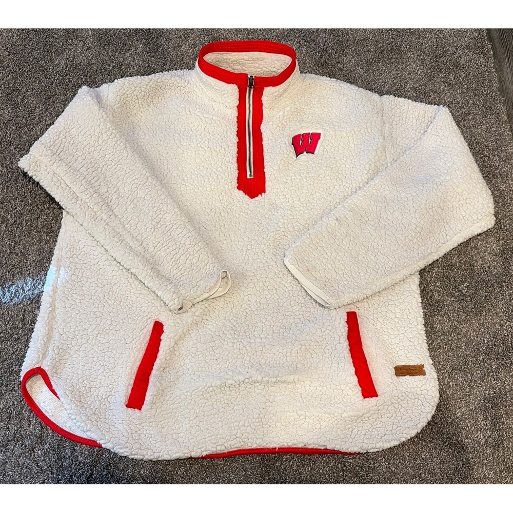 Three Square Sherpa Pullover Jacket 1/4 Zip University Of Wisconsin UW Sz Large